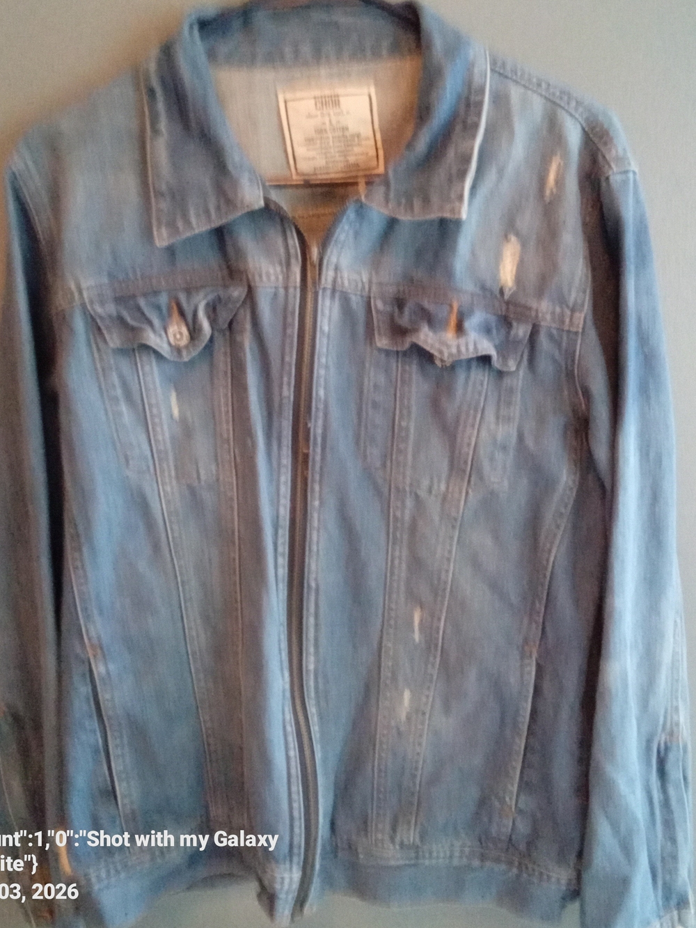 Chor Light Blue Distressed Denim Zip Jacket